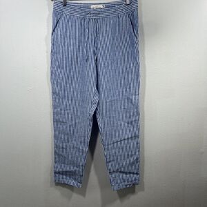 HM Pants Womens 10‎ Linen Striped Pullon Drawstring Coastal Beachy Preppy